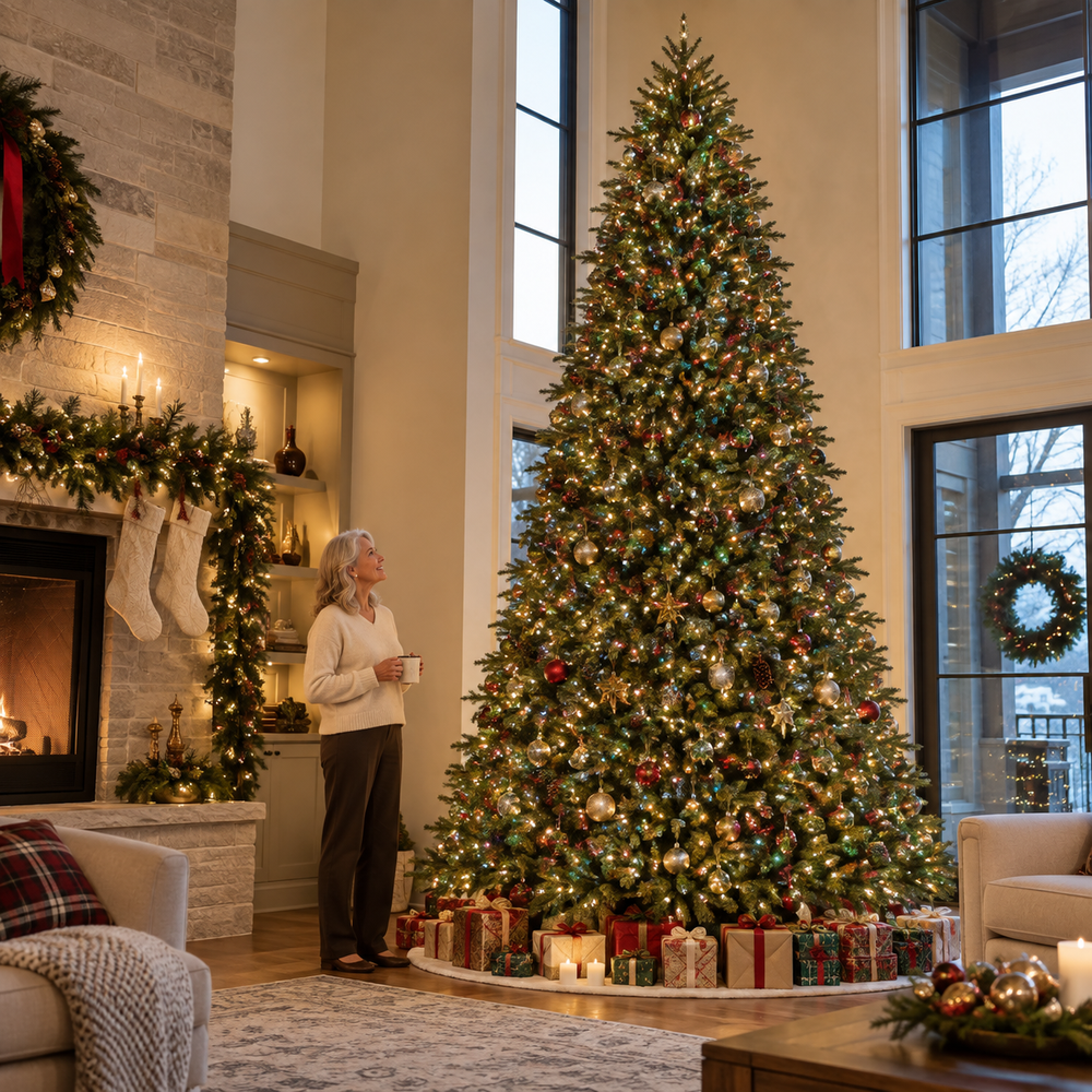Tree shown to scale in living room