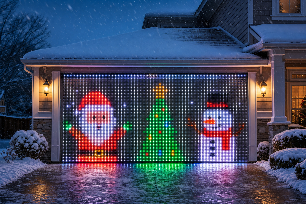 Curtain lights installed outside in winter